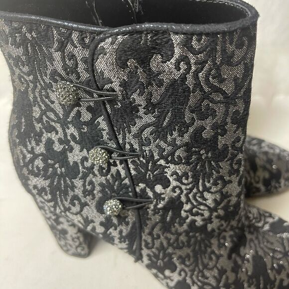 Nina glittery black & silver triple buttons booties with side zipper SZ8.5 - Picture 3 of 9